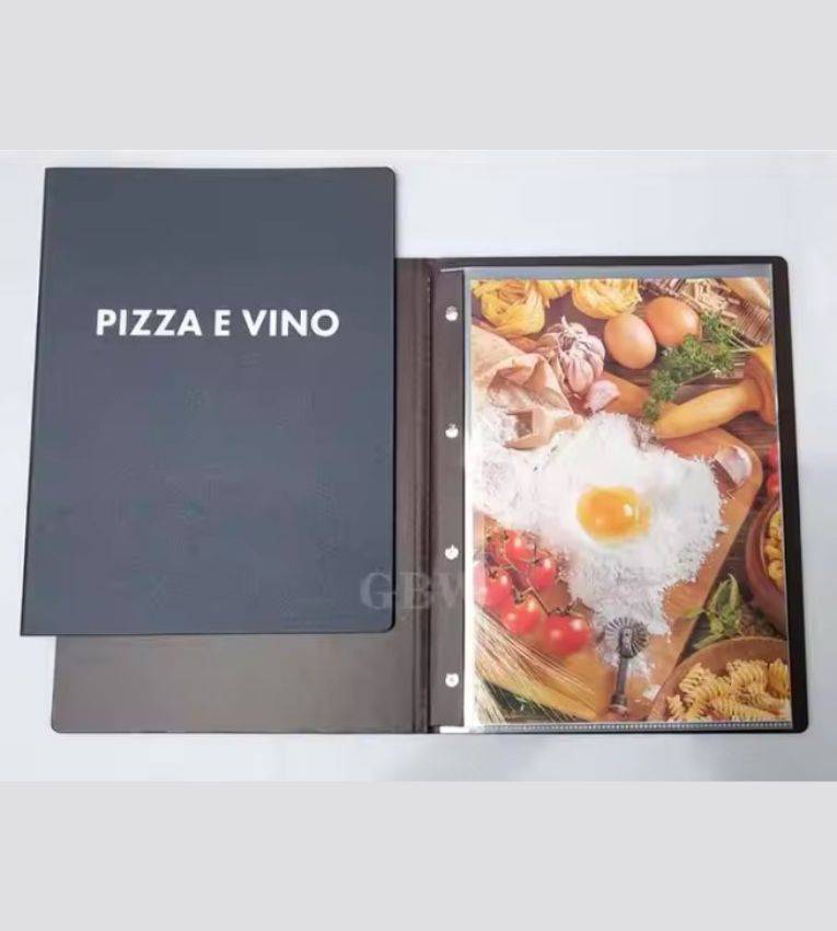 Porte-menu gris classique marron en similicuir 14 larges A4